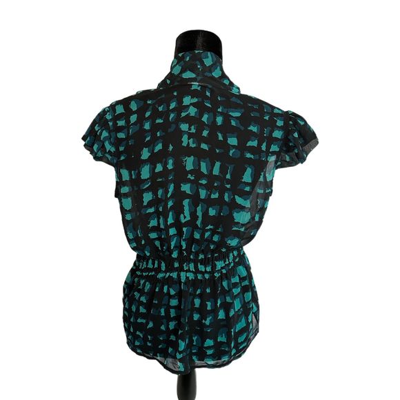 Worthington Teal and Black Short Sleeve Blouse, Size PL, Pre-owned - Picture 3 of 6